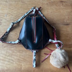 PVNO handmade horween leather purse (backpack) with printed denim detailing